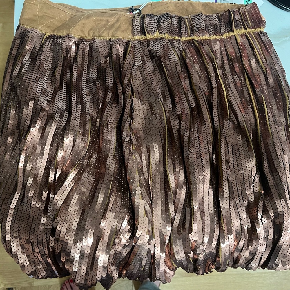 NWT See By Chloe Copper Silk and Sequin Bubble Mini Skirt